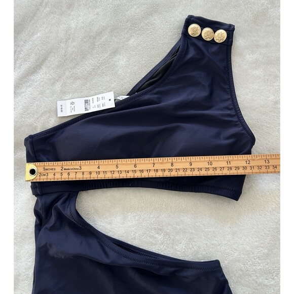 J Crew Swimsuit Size 2 One Piece Cut Out Navy Gold Buttons Bathing Suit Preppy - Picture 9 of 9